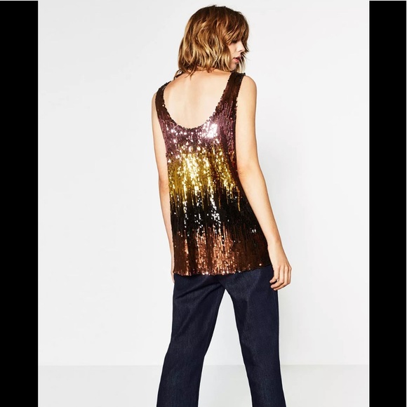 NEW ZARA PINK & GOLD SEQUIN SLEEVELESS TOP- SMALL - Picture 4 of 11